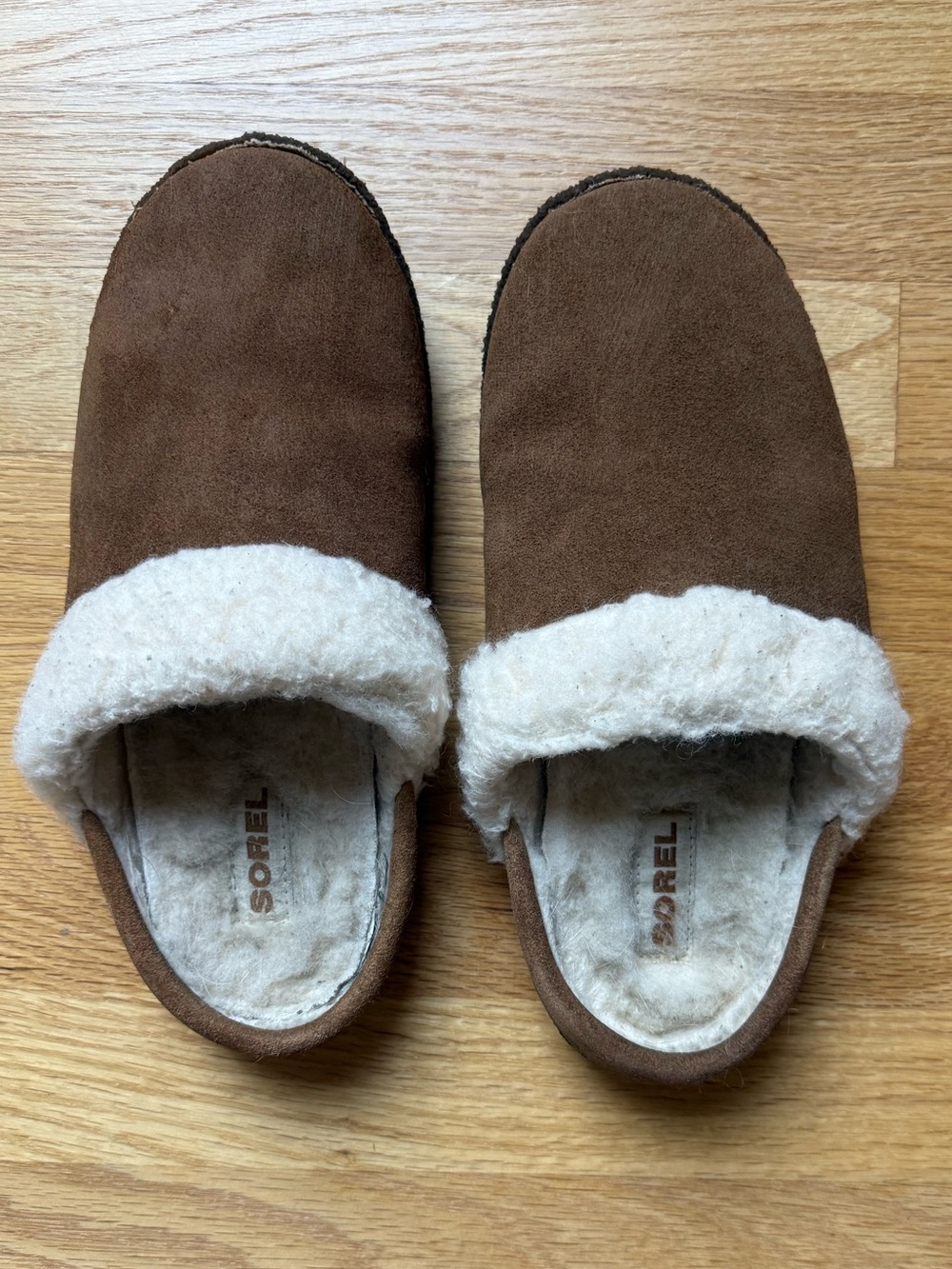 Sorel Brown Suede Shearling-Lined Slip-On Slippers